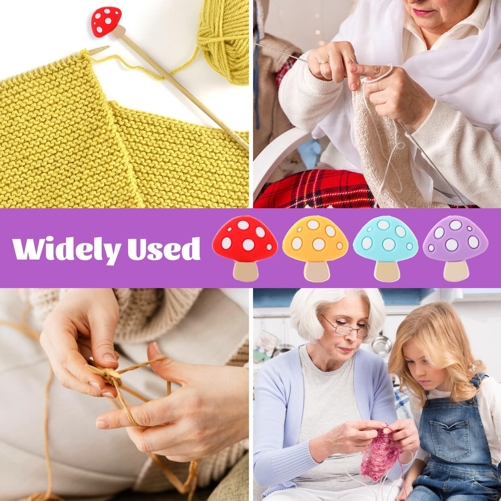 TIESOME 12 Stück Stricknadel-Stopper, Pilz-Silikon-Nadelspitzenschutz, bunte Stricknadel-Endkappen, Maschenhalter für Anfänger, Basteln, DIY