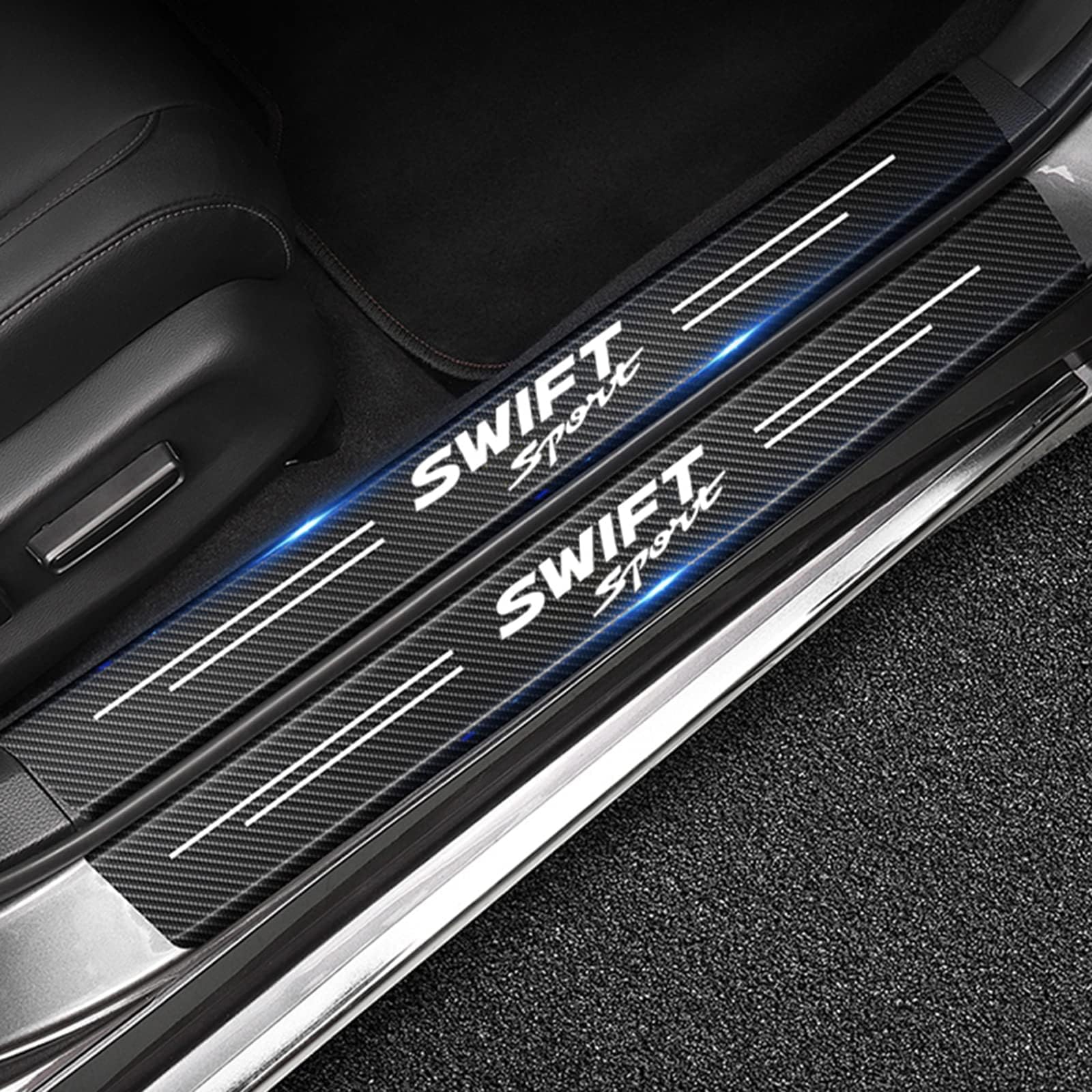 VAGILO 4 Pièces Protection Seuil Porte Voiture Pour Suzuki Swift 2014-2022, Carbone Protecteur De Pas De Porte De Voiture, Contre Les Rayures Protection Accessoires,C Blue