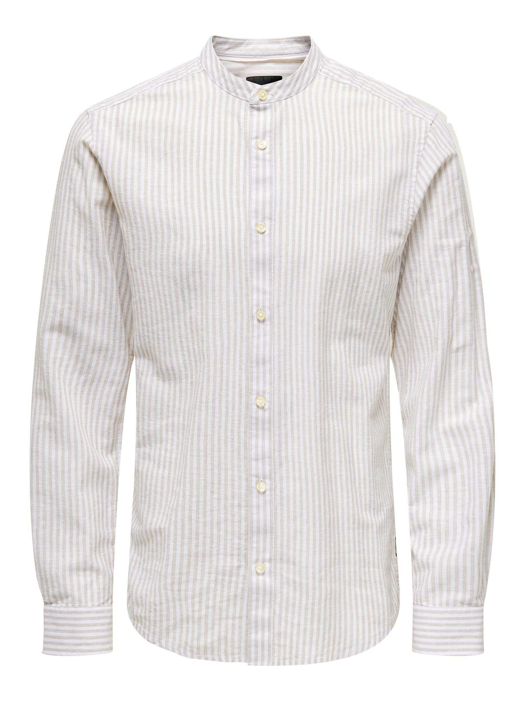 ONLY & SONS ONSCAIDEN LS Mao Stripe Linen Shirt Noos, Chinchilla, L