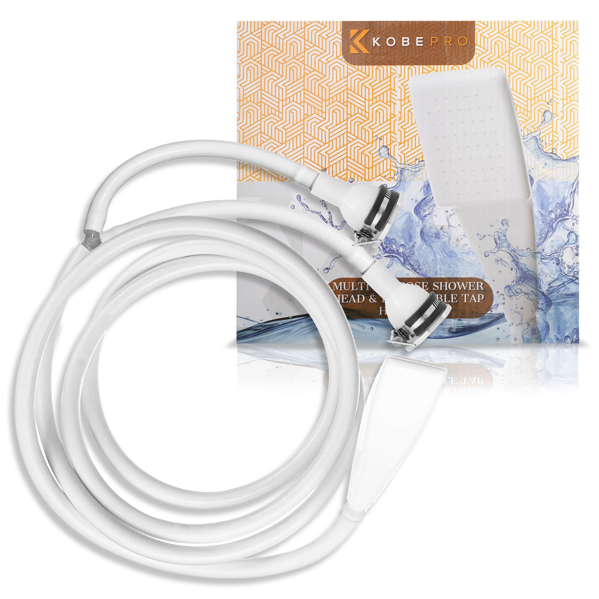 Kobe Professional Double Tap Shower Attachment for Bath/Extra Long Shower Head and Hose Set for Bath Taps - Secure Fit Clamp Included - Perfect Portable Shower/Portable Dog Shower - 3m Hose