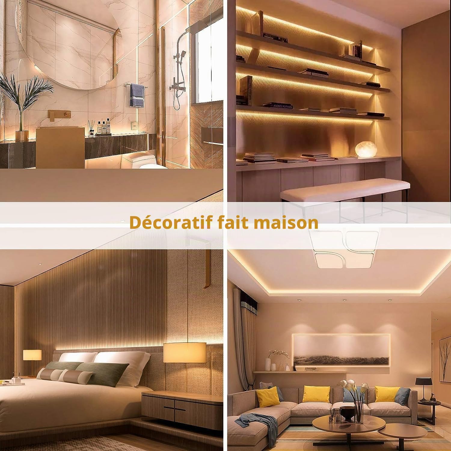 Lamomo Ruban LED 5M Blanc Chaud 12V Dimmable Néon Bande LED 3000K Etanche DIY Bande Lumineuse Flexible avec Alimentation et Télécommande IR pour Intérieur/Extérieur Maison Cuisine Décoration