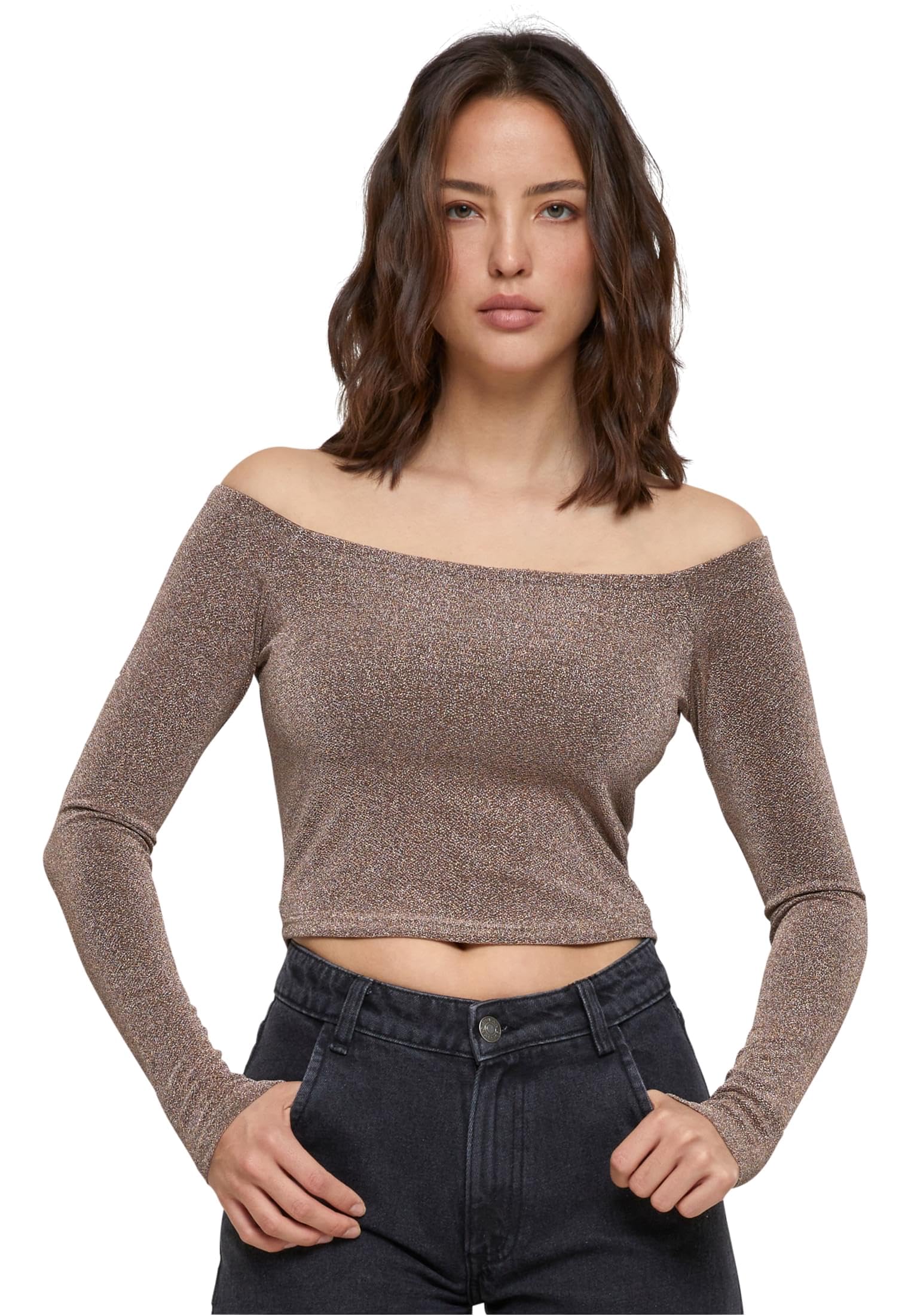 Urban Classics Off-Shoulder Longsleeve Glitter – Damen