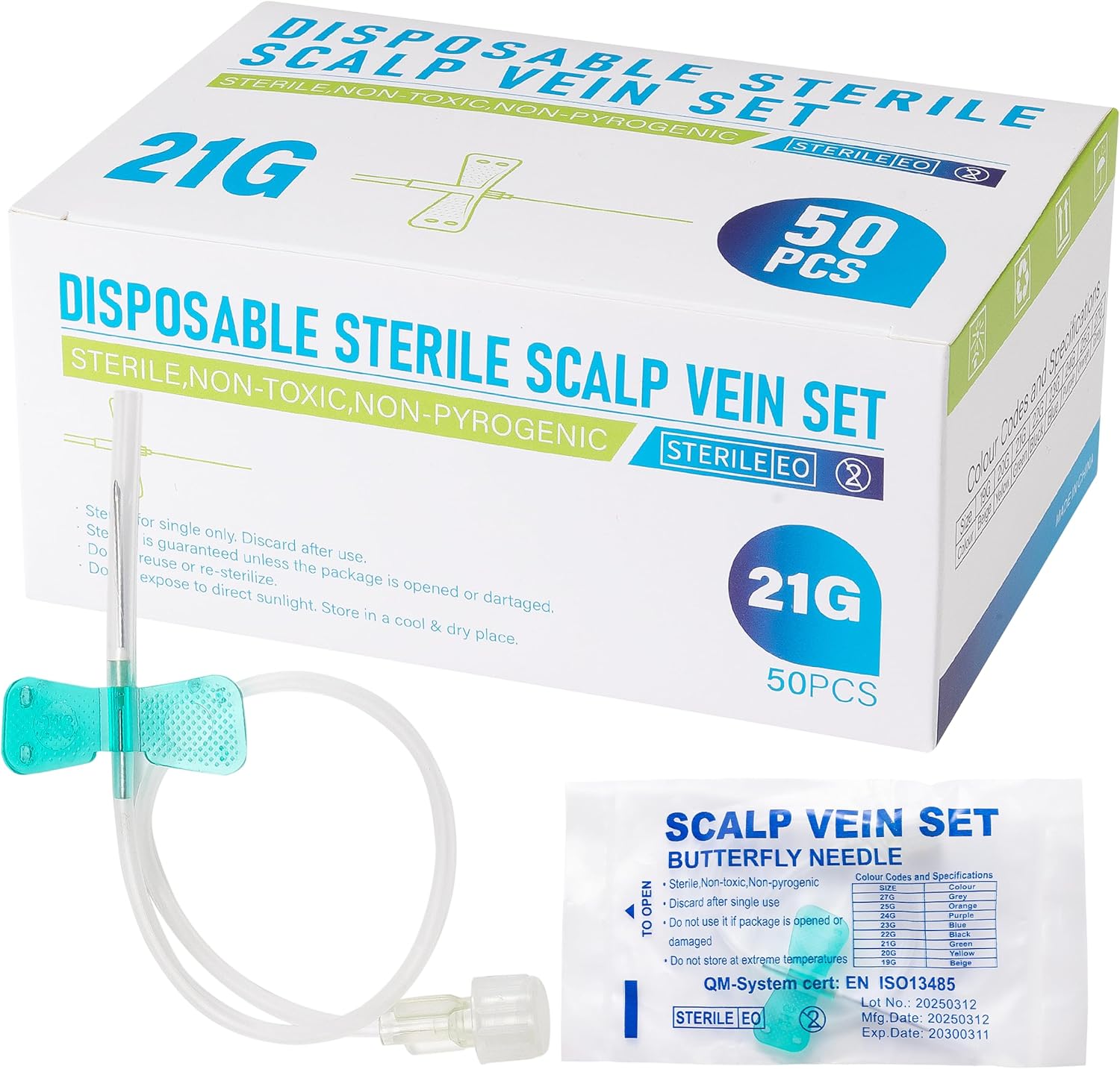 50pcs Butterfly Needles,Veterinary Infusion Needle Catheter,50 Pieces Per Box,Disposable Iv Infusion Needle,for Laboratories and Pets Veterinary,21G Sterile Individually Packaged