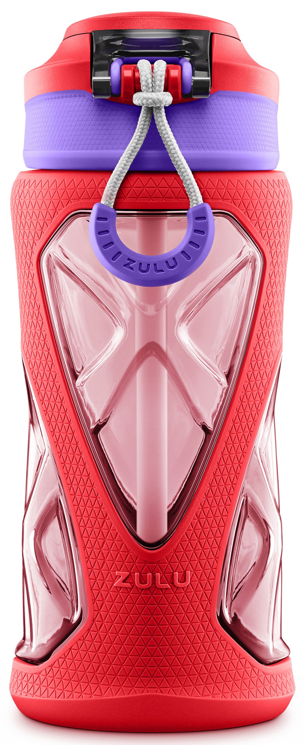 ZULU Torque 16oz Plastic Kids Water Bottle with Silicone Sleeve and Leak-Proof Locking Flip Lid, Soft Touch Carry Loop for School Backpack, Lunchbox, BPA-Free Dishwasher Safe, Pink