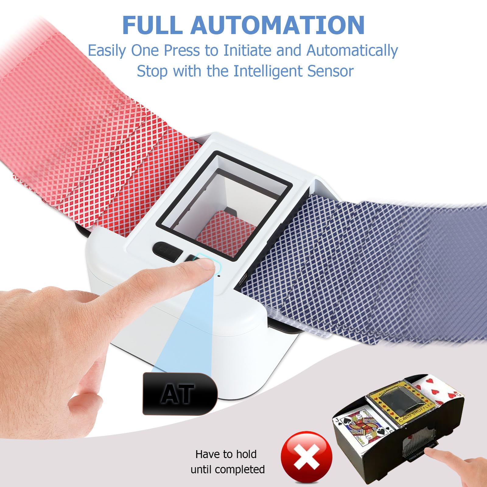Mescolatore automatico di carte, Mescolatore elettrico per 1-2 mazzi, Funzionamento con una sola pressione, Bassa rumorosità, Batteria incorporata da 2000 mAh, Mescolatore di ricarica per Poker, UNO
