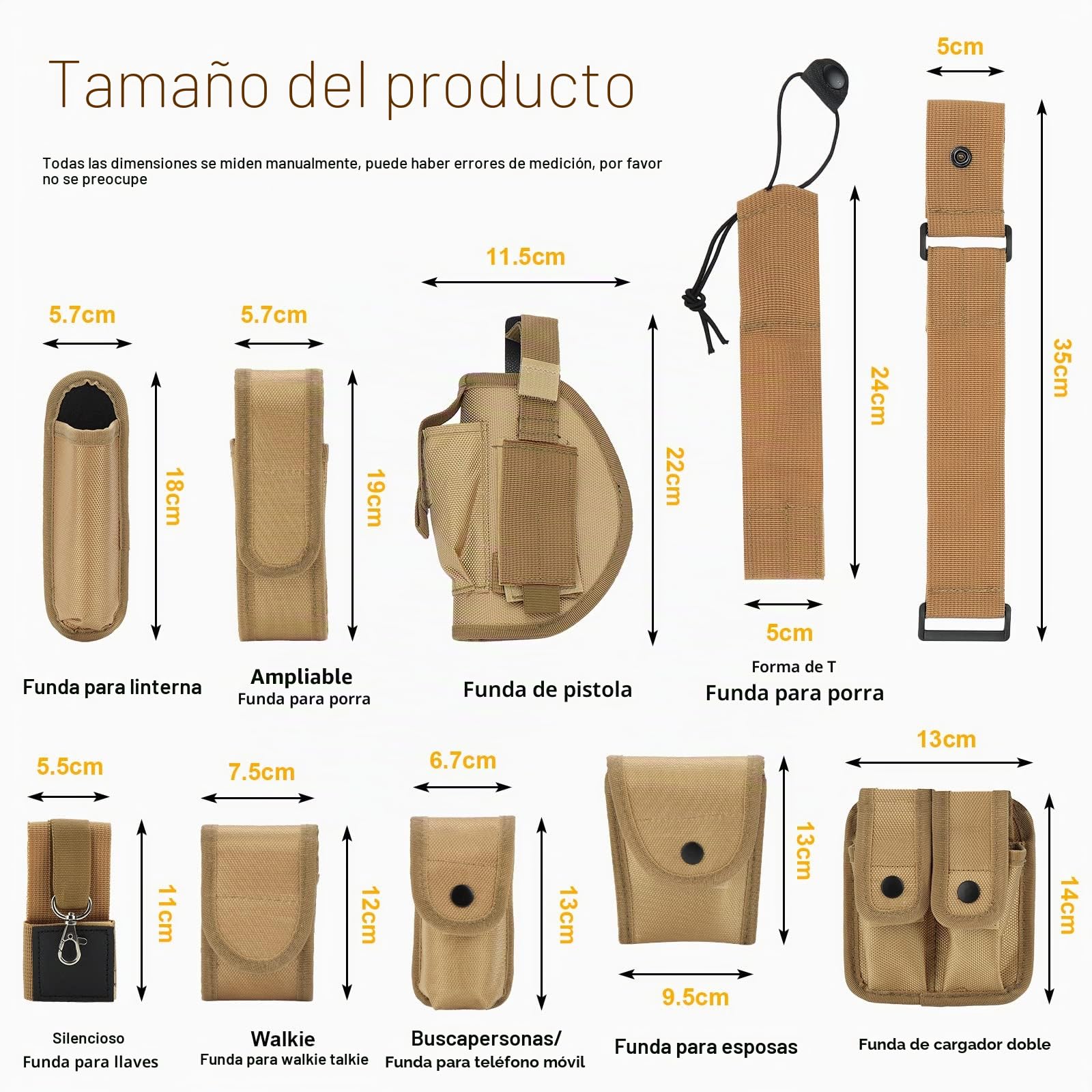 10 en 1 cinturón táctico de Utilidad Multifuncional al Aire Libre riñonera Equipo de Patrulla para Guardia de policía Caza de Seguridad con 9 Bolsas de componentes (Caqui)