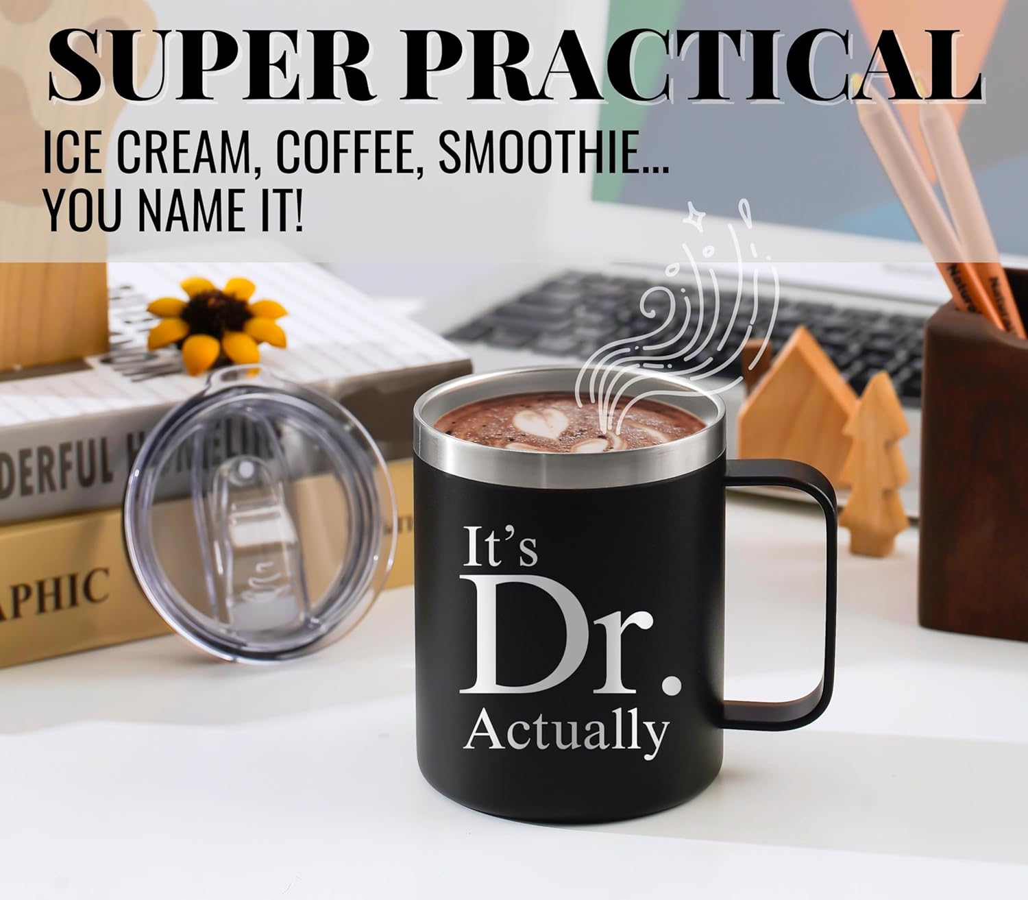 Onebttl Graduation Gifts For Men and Women, College Gifts for Degree, Master Degree and Doctor, Stainless Steel Insulated Coffee Mug - It's Dr Actually - Image 3