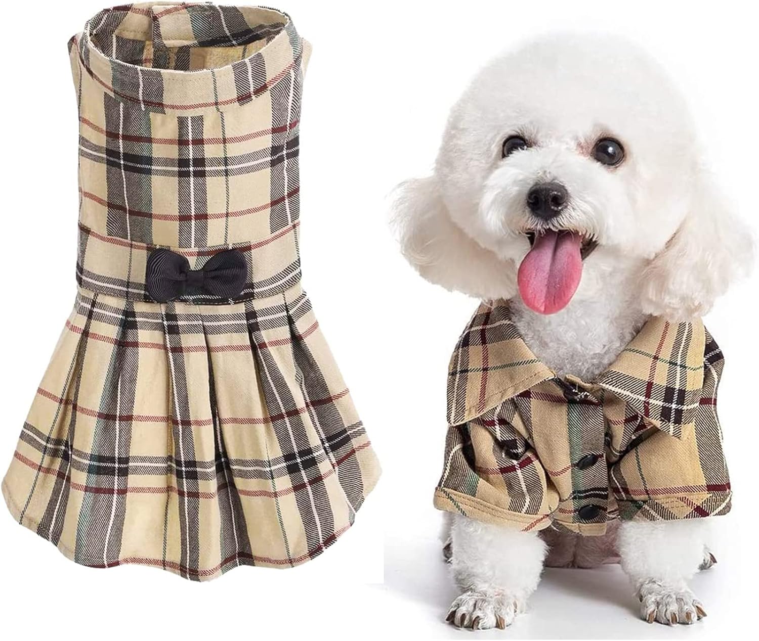 Small Plaid Dog Shirt and Dress Set Clothing Cat Lapel