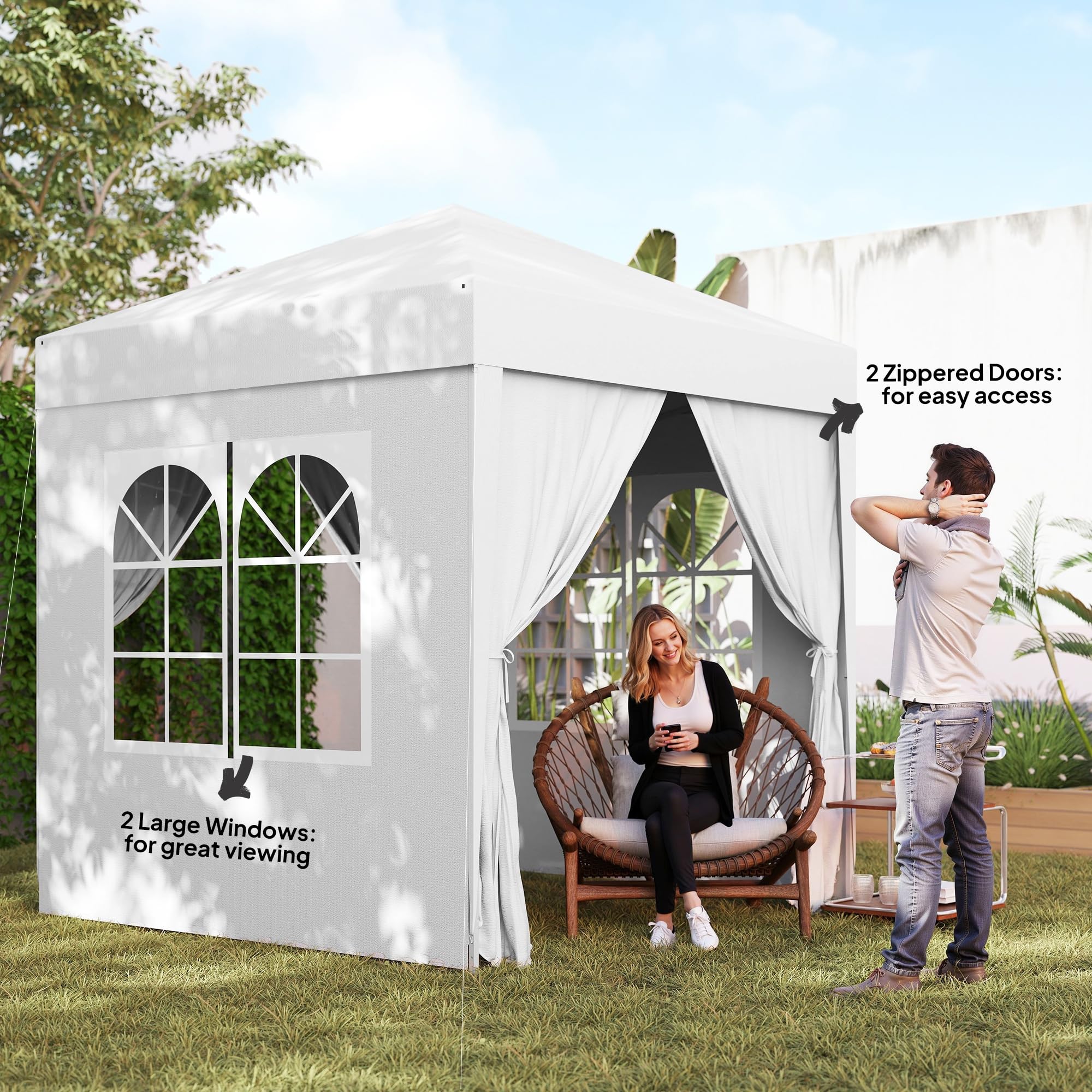 Outsunny 6.6'x6.6' Pop Up Canopy Tent with Sidewalls, Instant Sun Shelter Camping Gazebo with Carry Bag, for Outdoor, Garden, Patio, White — view 6