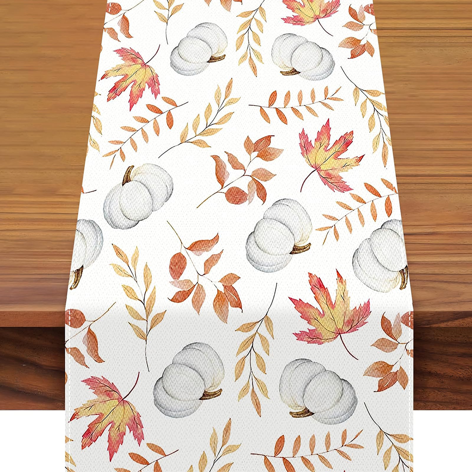 Fall Orange Pumpkin Maple Leaves Table Runners, Autumn Table Runner, Autumn Maple Leaves Table Runners, Autumn Decoration