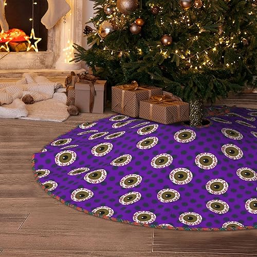 Miniatura 9 de Falda de árbol de Navidad de 30 pulgadas, lunares verdes y rojos en lino gris oscuro, falda de árbol de Navidad para fiestas de vacaciones,