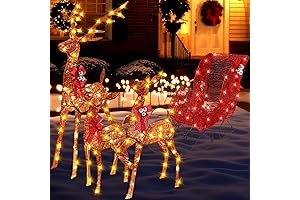 4-Pack 4ft Lighted Christmas Reindeer and Sleigh Outdoor Decorations