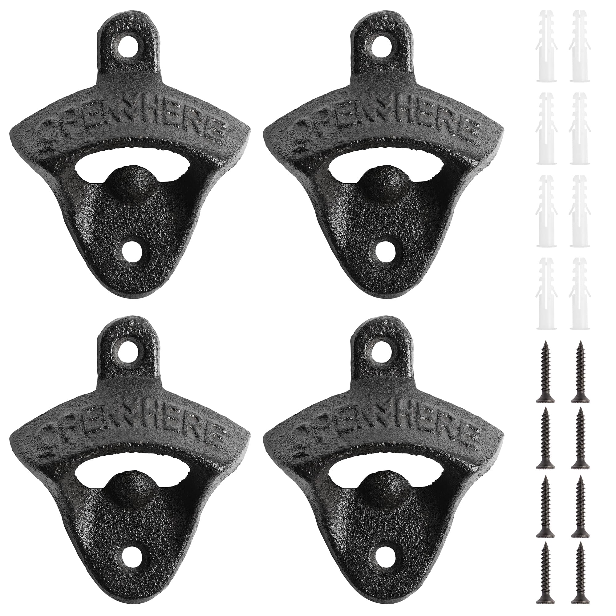4PCS Cast Iron Wall Mounted Bottle Opener Vintage Rustic