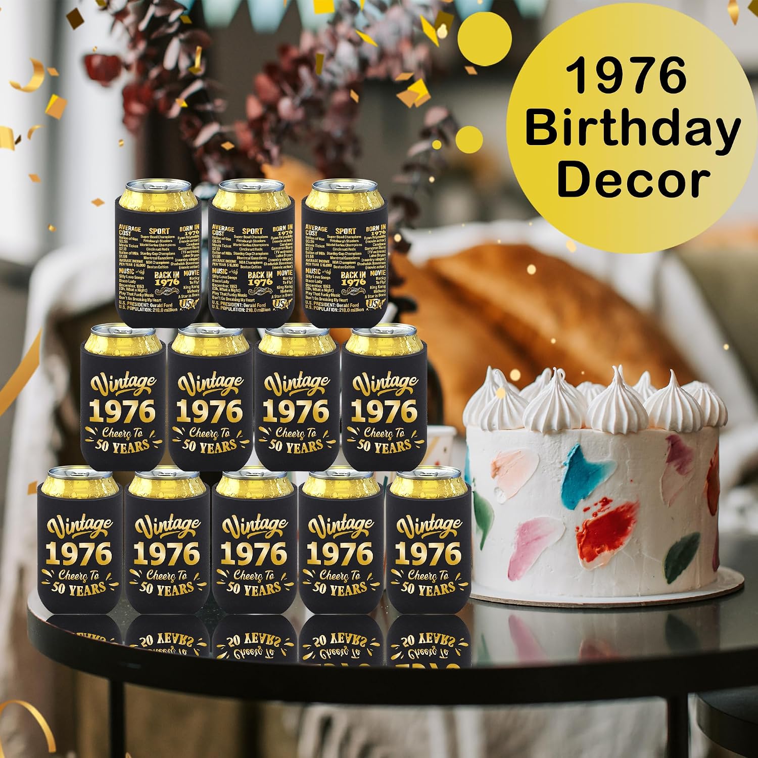 50th Birthday Decorations Men Women 50th Birthday Gifts for Her Him 50th Party Decorations 50 Years Old Bday Party Favors Supplies Fifty Birthday Presents Black and Gold Pack of 12 Can Cooler Sleeves image 3