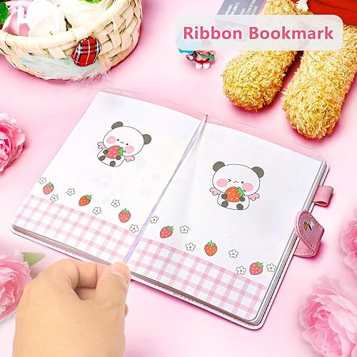 Miniatura 5 de Diario rosa para niñas, cuaderno Kawaii tamaño A5, lindos cuadernos planificadores de viaje, con temática de ángel oso, diario colorido con soporte