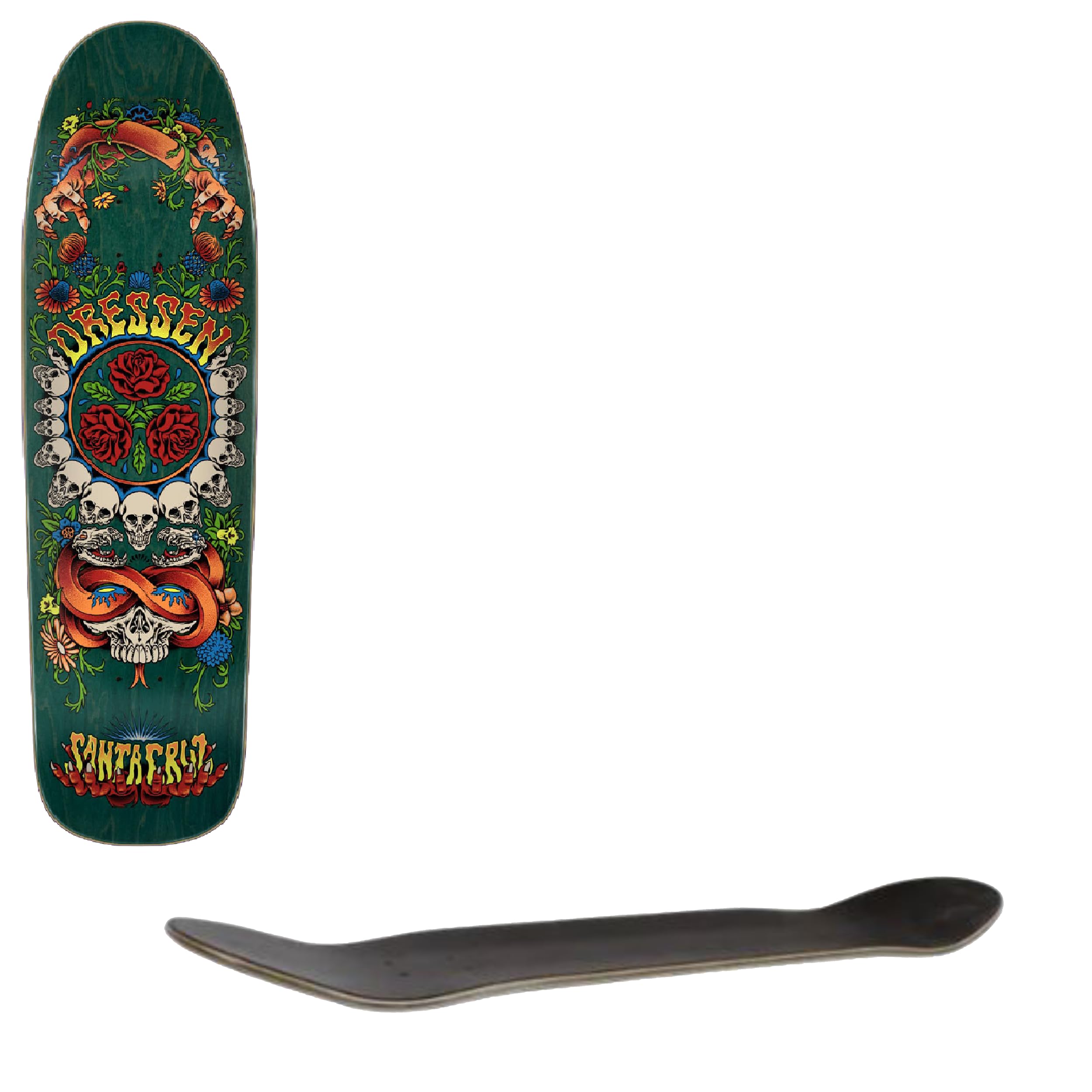 SANTA CRUZ SKATEBOARDS Deck Dressen Rose Crew Three Shaped Green