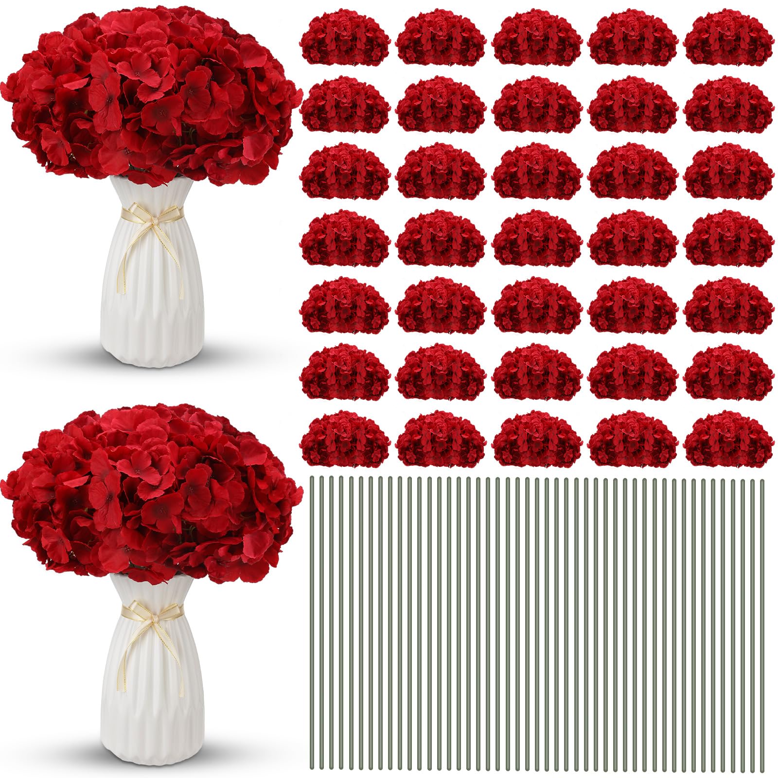 Unittype 100 Pieces Silk Hydrangea Artificial Flowers Heads with Stems Full Hydrangea Flowers for Wedding Centerpieces Bouquets DIY Floral Decorations for Home Indoor (Wine Red)
