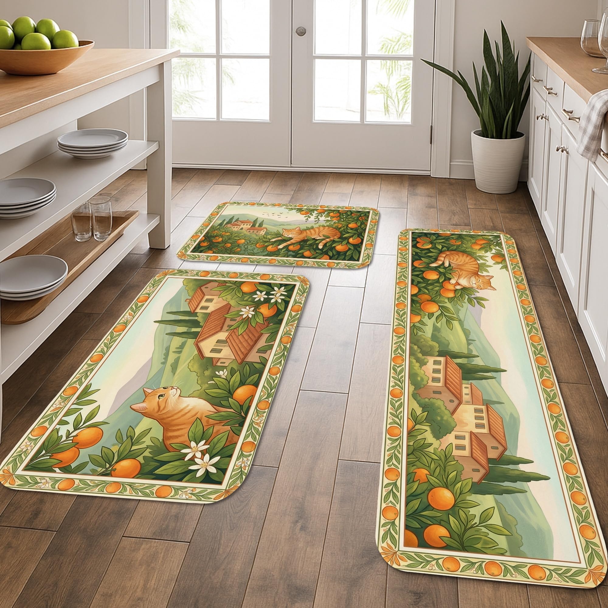 Tapis de cuisine lavable lot de 3 tapis de sol vintage floral chats