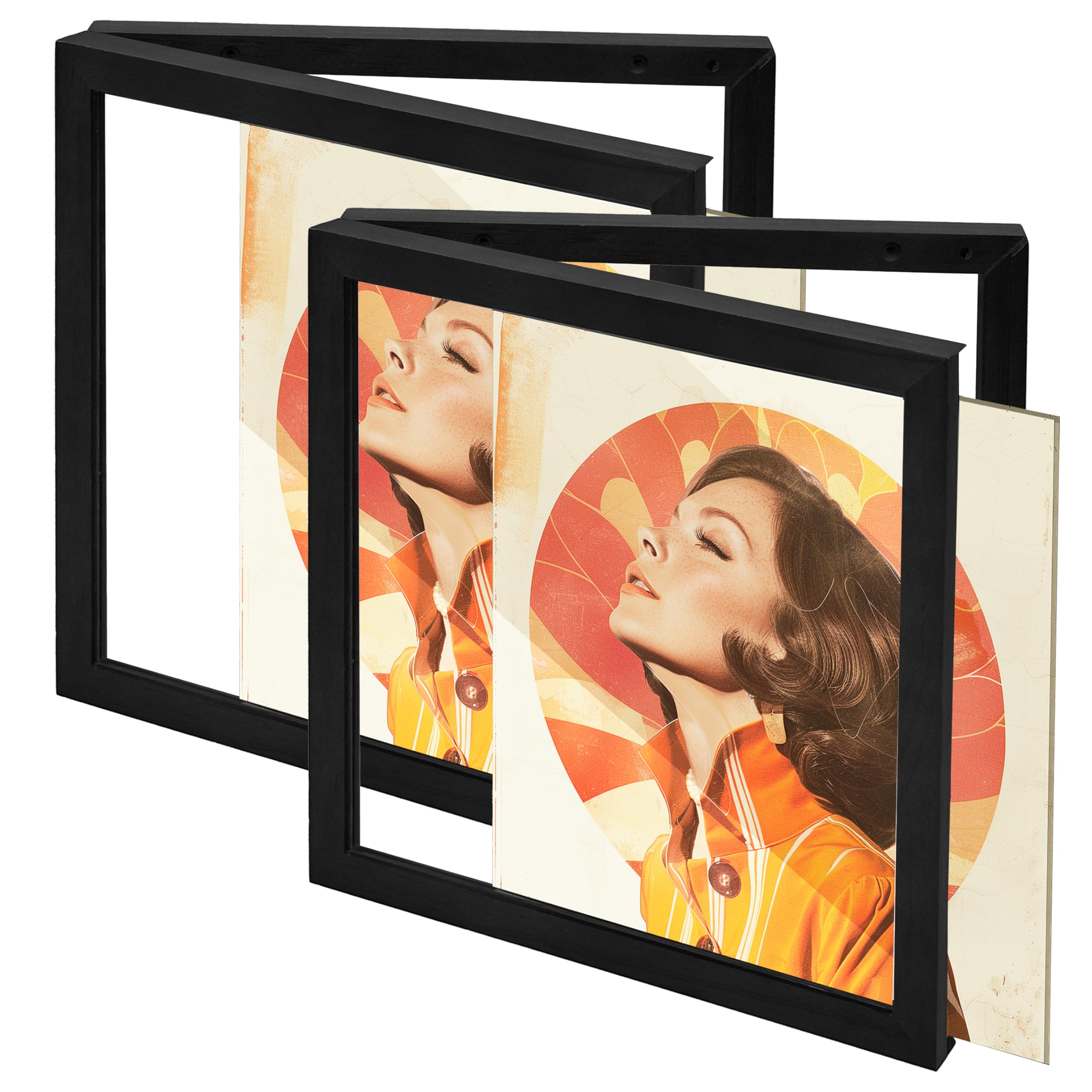2 cornici per dischi in vinile - Cornice per album in legno nero massiccio per dischi in vinile, 32,6 x 32,6 x 4,1 cm, con copertura in acrilico trasparente, perfetta per copertine LP e