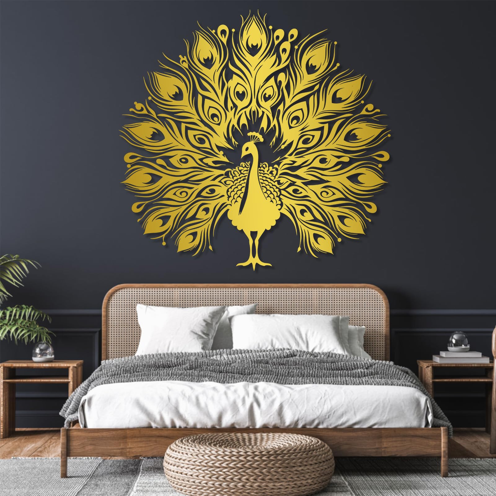 Decorazione murale in Metallo a Forma di Pavone Ideale per Soggiorno Camera da Letto e Ufficio Colore Oro Dimensioni 90 x 86 cm (35" x 34")