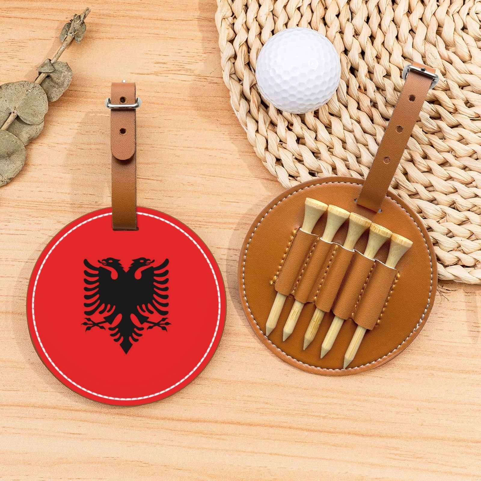 Albanian Flag Brown Golf tee Storage Bag - Durable and wear-Resistant Golf Accessories