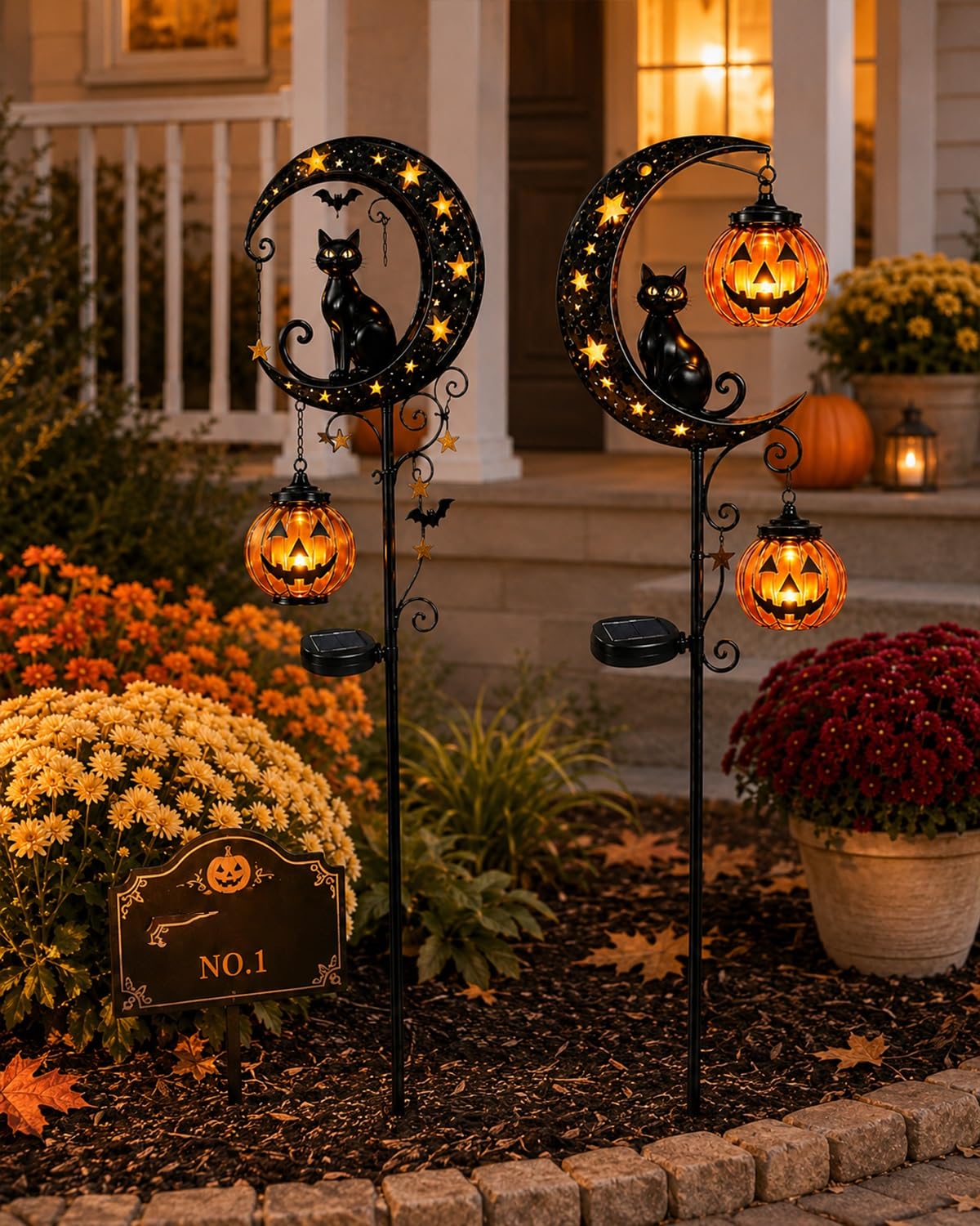 Explcior Solar Halloween Black Cat Pumpkin Moon Garden Stake Light