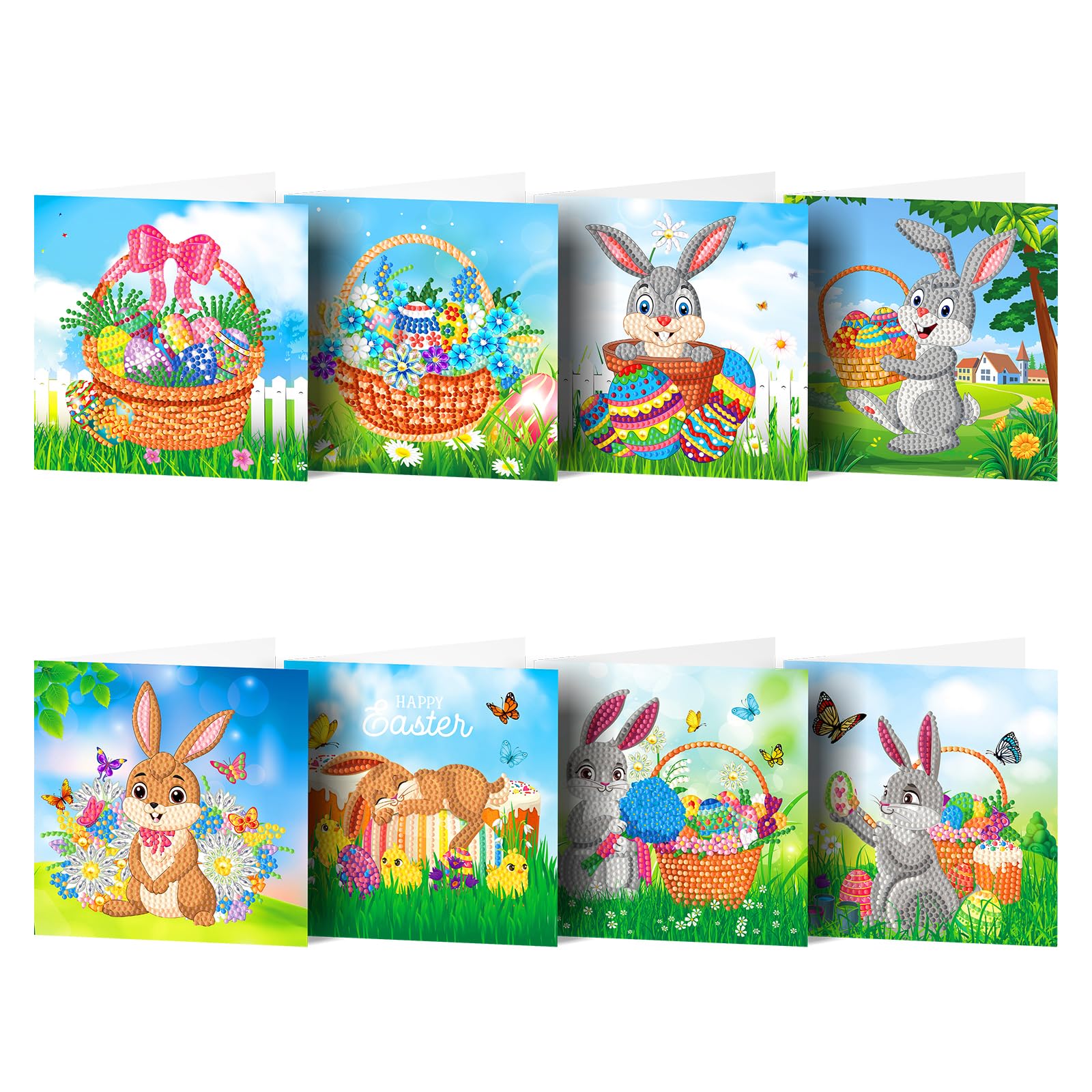 POETRYDRAW 8PCS Outdoor Rabbit DIY Diamond Art Painting Greeting Card Kits with Envelopes Diamond Art Greeting Cards Diamond Art Cards Kits for Adults DIY Crafts Family Friend Gifts (Outdoor Rabbit)