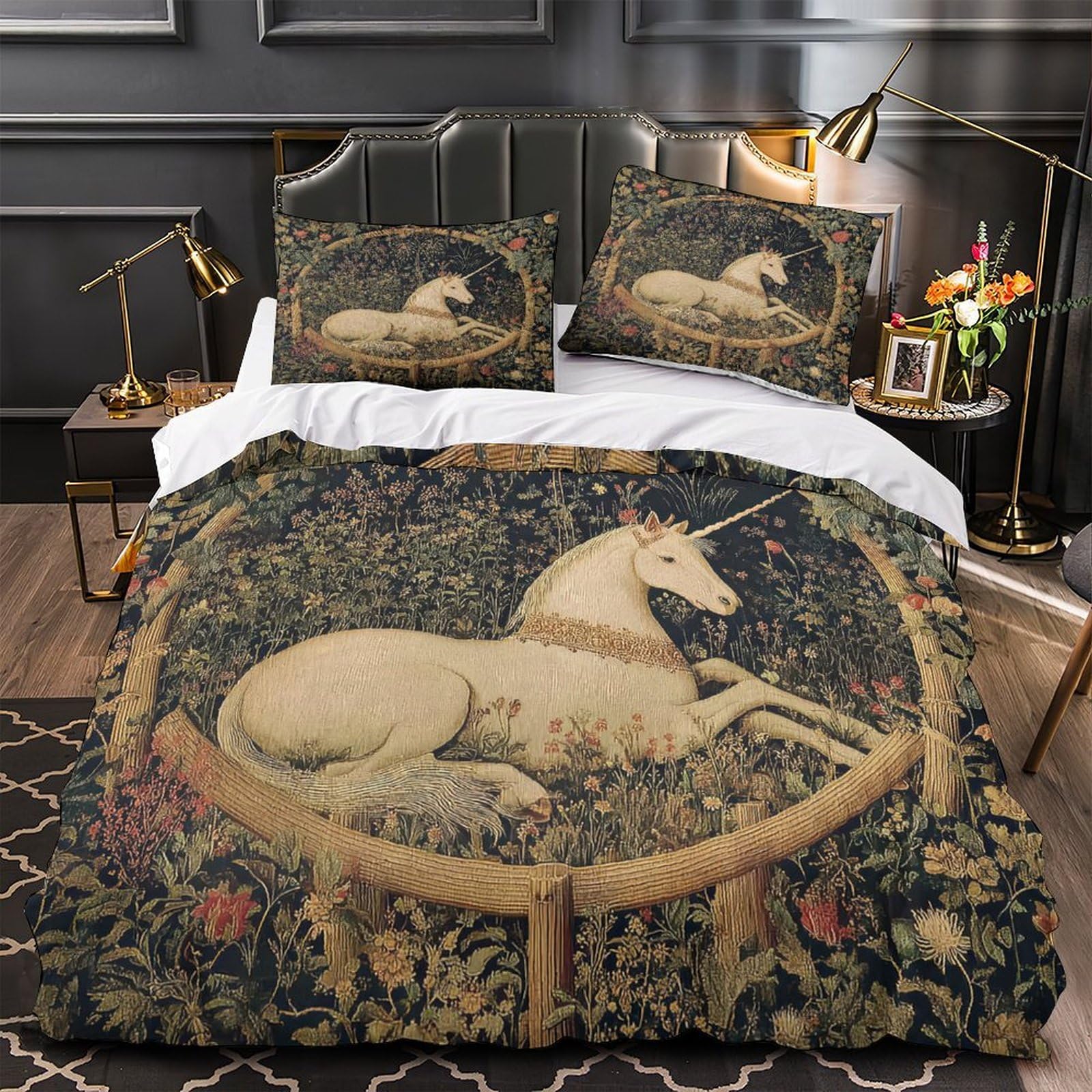 YVASPQRTW unicorn-tapestry 3D Pattern Duvet Cover 3pcs Microfibre Fade-Resistant Wash Comforter Cover 2 Pillow Shams Zipper Closure Machine Washable Adult Room Double（200x200cm）