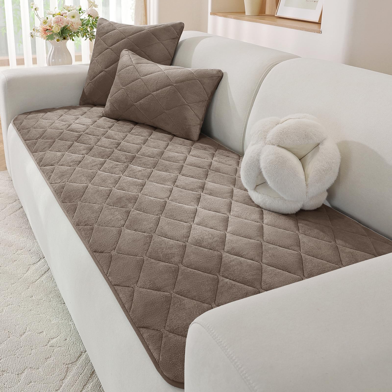 MAXIJIN Fuzzy Pet Couch Cover, Non Slip Sofa Cover (Coffee, 90×240cm)