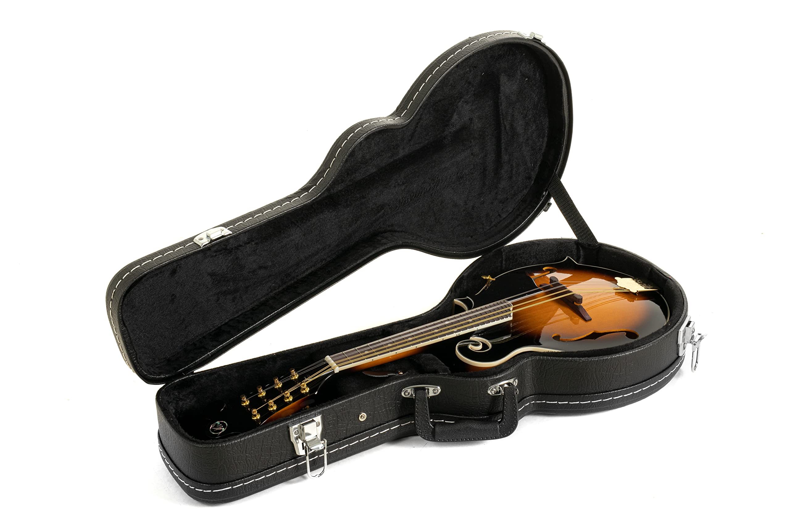 GEWA Mandolino F-1 Select - Tavola armonica in abete - Fondo/fasce in acero - Meccaniche dorate - Ponte regolabile in altezza - Incl. custodia Premium - Finitura lucida Vintage Sunburst