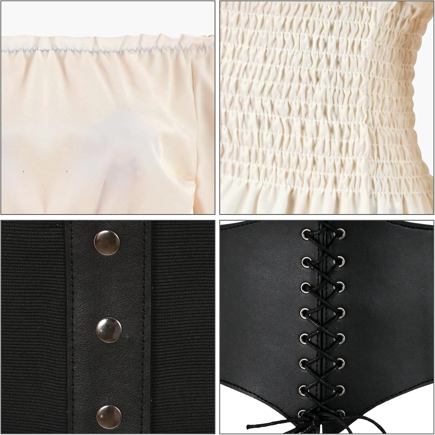 Womens Renaissance Blouse Tops Corset Waist Belt Medieval Victorian Off Shoulder Long Sleeve Shirt Pirate Cosplay Costumes - Image 4
