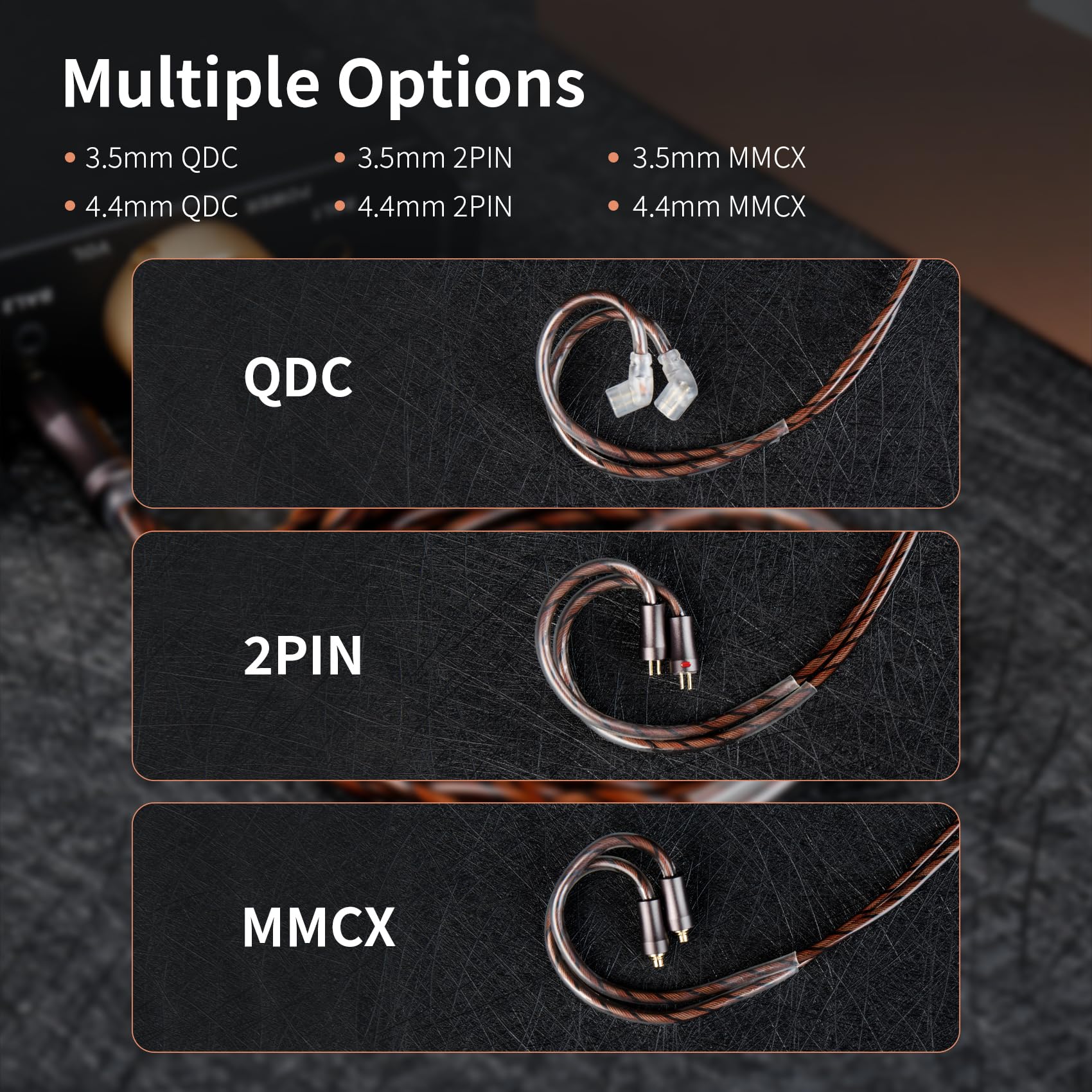KBEAR Cadence Câble IEMs à 2 broches 6N en cuivre plaqué argent haute pureté Câble casque jack 3,5 mm 120 cm Compatible avec KZ ZST / ZS10 PRO / AS16 PRO/EDX PRO/CCZ Melody