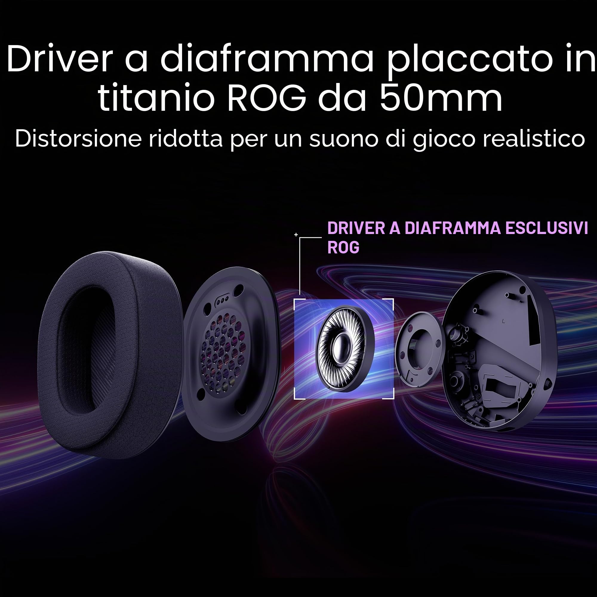 ASUS ROG Pelta - Cuffie da gioco wireless (BT, ROG SpeedNova 2,4 GHz, USB-C, leggero 309 g, driver ROG placcati in titanio 50 mm, micro super banda 10 mm, RGB, 70 HR, per PC, Switch, PS5) - Nero