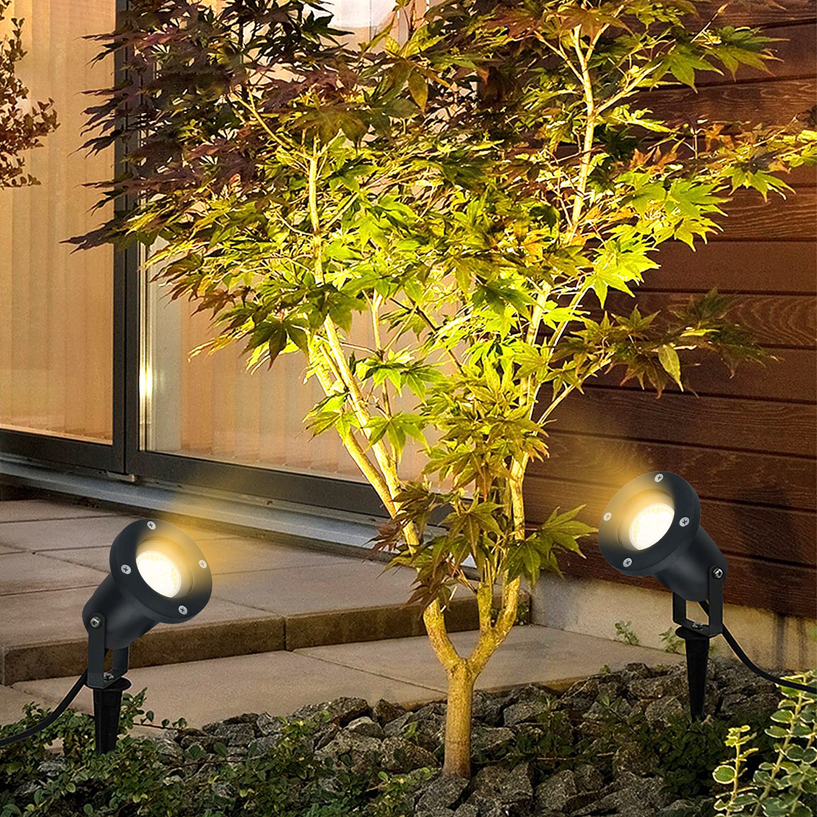 Aufun 8 lampade da giardino a LED da 3 W con picchetto, luce bianca calda, nero opaco, impermeabile IP65, per esterni, giardino, laghetto, paesaggio, senza spina Schuko (8 x 3 W, bianco caldo)