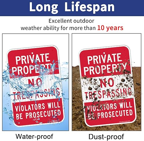 Miniatura 4 de Paquete de 2 señales de propiedad privada sin paso, violadores serán procesados, láminas reflectantes de grado ingeniero de 18 x 12 pulgadas,