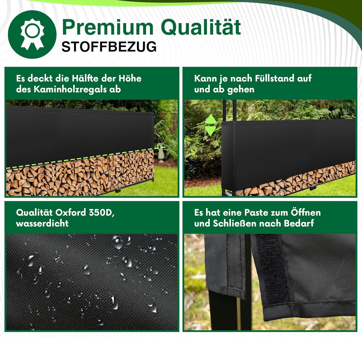 WIELS® Brennholzregal außen 400x25x115cm, Kaminholzregal Metall + Abdeckung, Kaminholzunterstand 1400kg Wasserdichter Holzlager Holzstapelhilfe für Garten Terrasse (400x25x115cm)