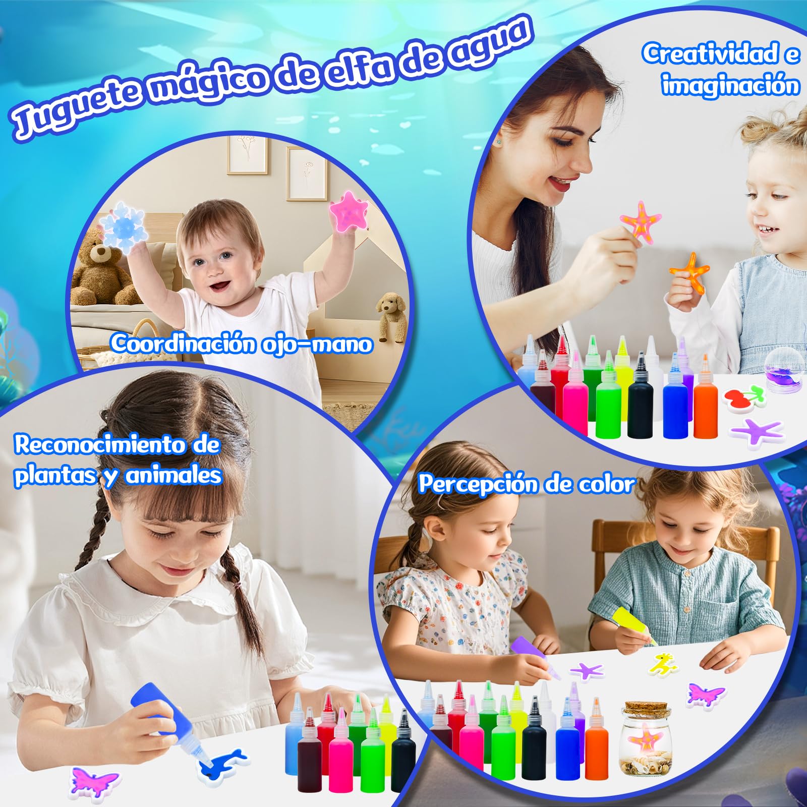 Joellfuner Aqua Gelz Set, 3D Magic Water Elf, DIY Creativos Geles Mágicos, Kit de Juguete de Elfo de Agua con 18 Colores y 16 Moldes, Brilla en la Oscuridad Elfo Juguetes Regalos para 3+ Niñas Niños