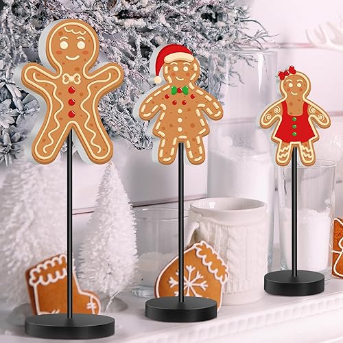 Miniatura 6 de 3 piezas de decoración de mesa de madera de Navidad, centro de mesa de madera de pie alto, letrero de mesa de hombre de jengibre de madera de