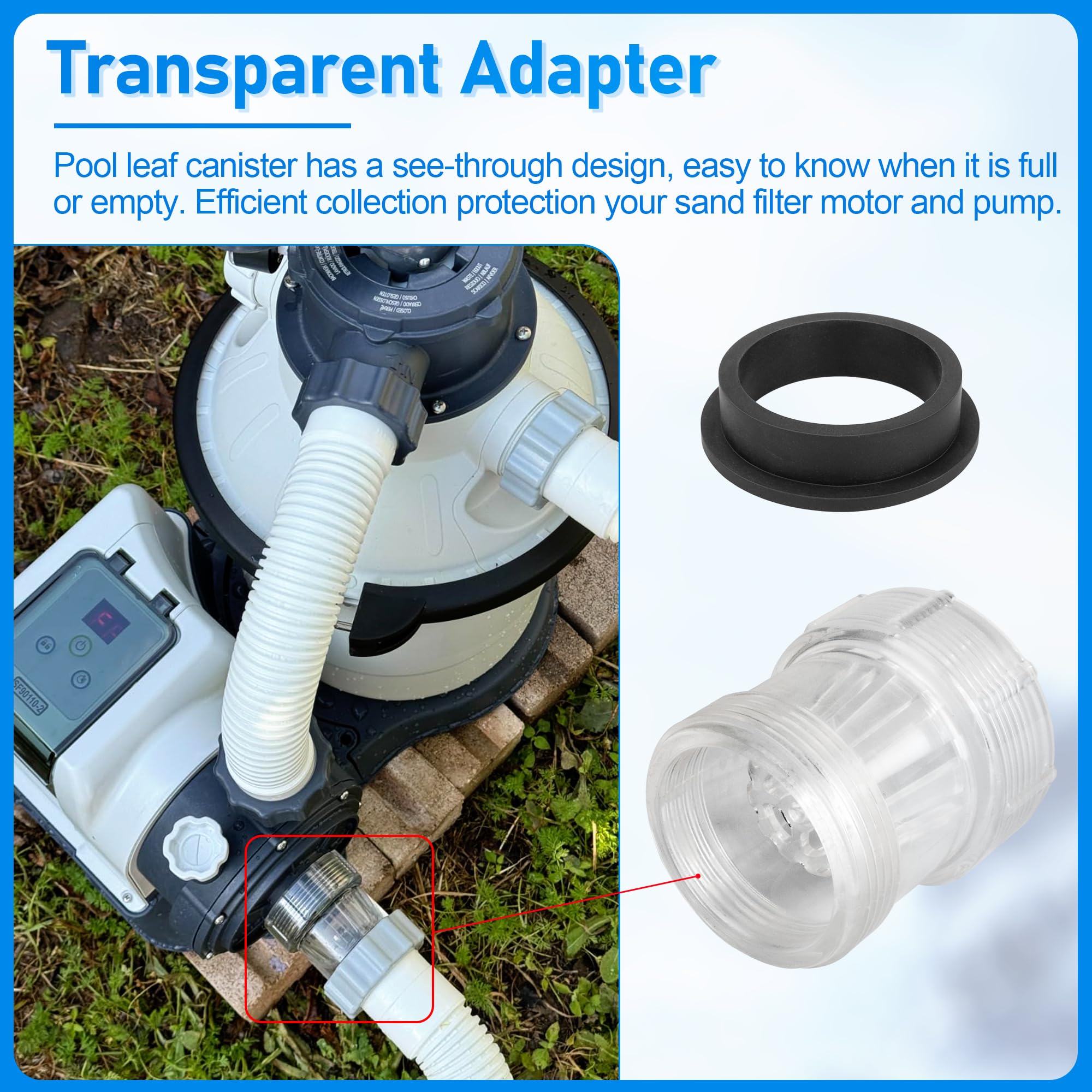 SF90110-1 Ersatz-Laubfalle für Intex 1500 GPH Sandfilterpumpe, oberirdischer Pool-Filterpumpenteil, Schlauchanschluss mit 11228 L-förmiger O-Ring-Dichtung, passend für Intex 25,4 cm Filterpumpe