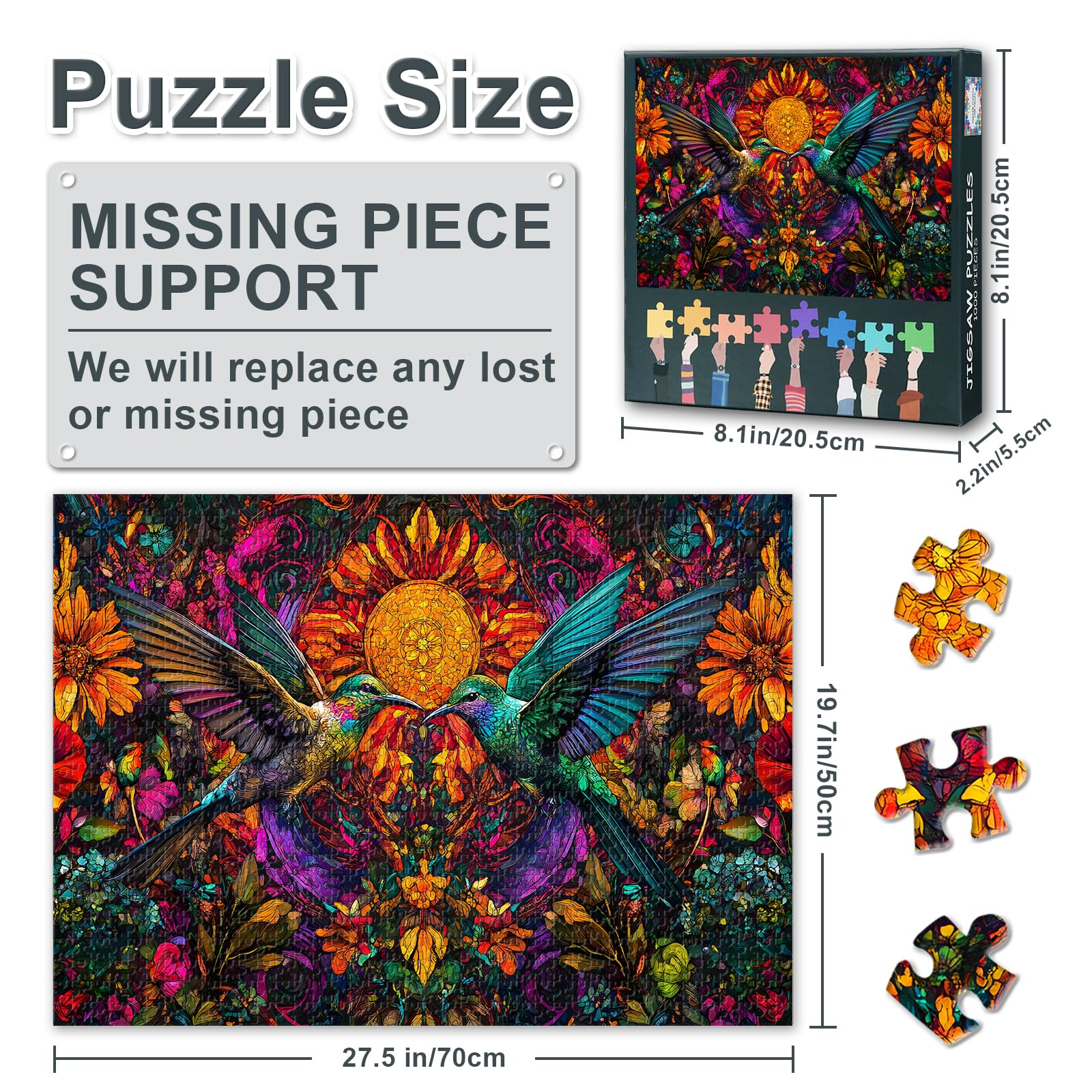 Jigsaw Puzzle 1000 Pieces for Adults Colorful Hummingbird Adult Puzzles, 1000 Piece Puzzles - Image 2