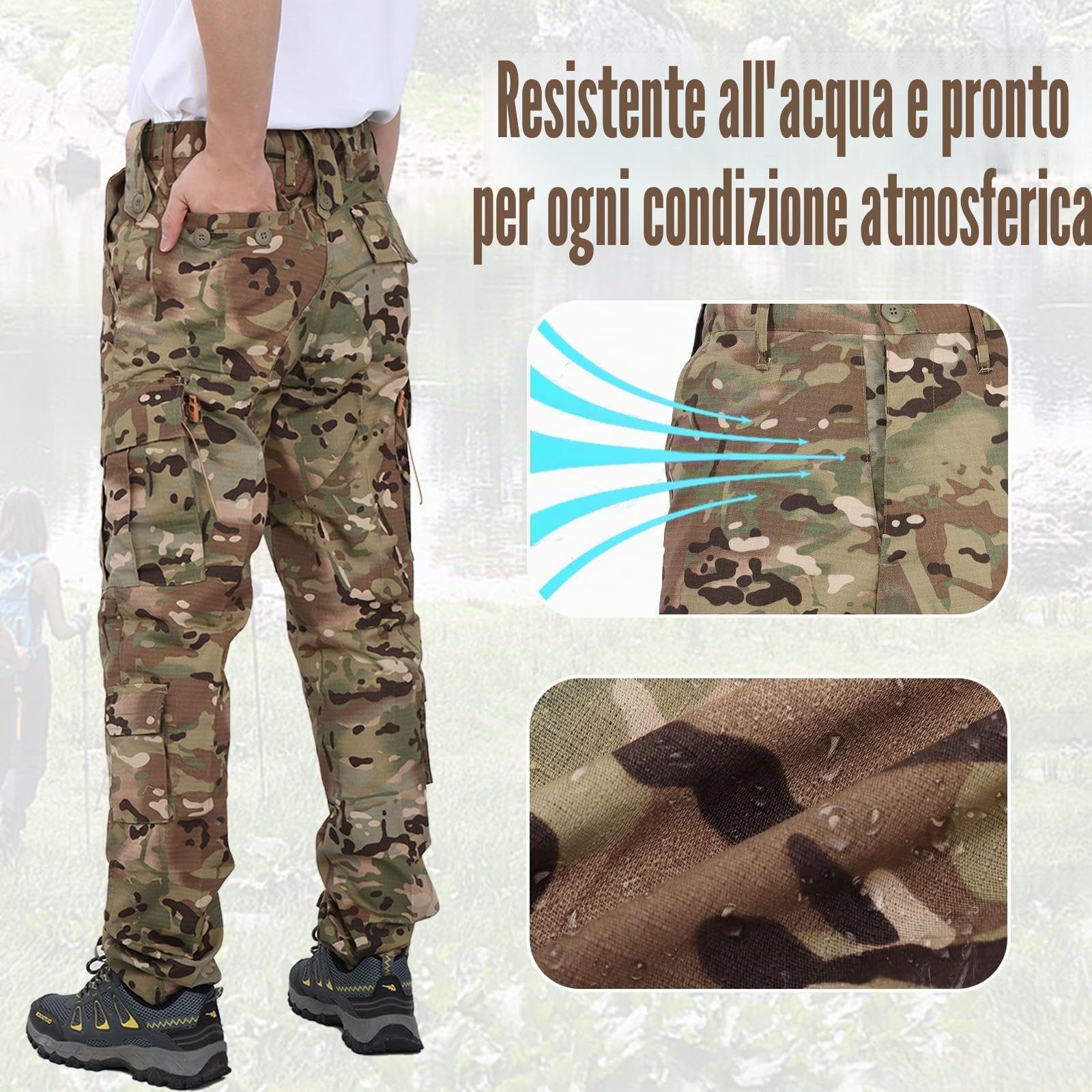 BWBIKE Pantaloni Cargo Tattici Uomo - Mimetico Militare Antistrappo - Pantaloni da Combattimento Impermeabili - Trekking, Caccia, Escursionismo & Uso Quotidiano