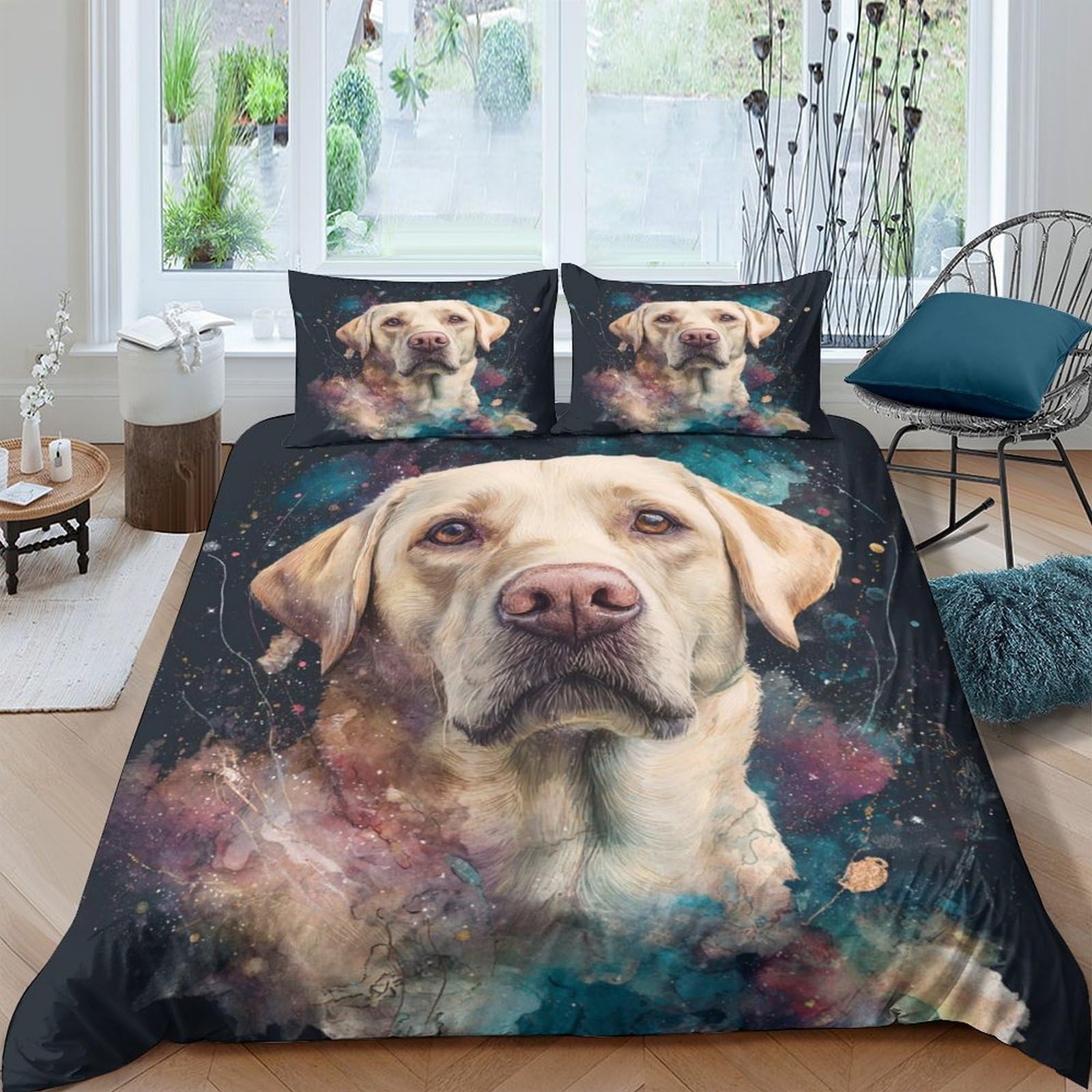 Ctjqhvkz Style-8 3D Printed Labrador Dog Galaxy Fitted Sheet Microfiber Soft Bed Cover For Bedroom Dorm Mattress Protection Decor Single（135X200cm）
