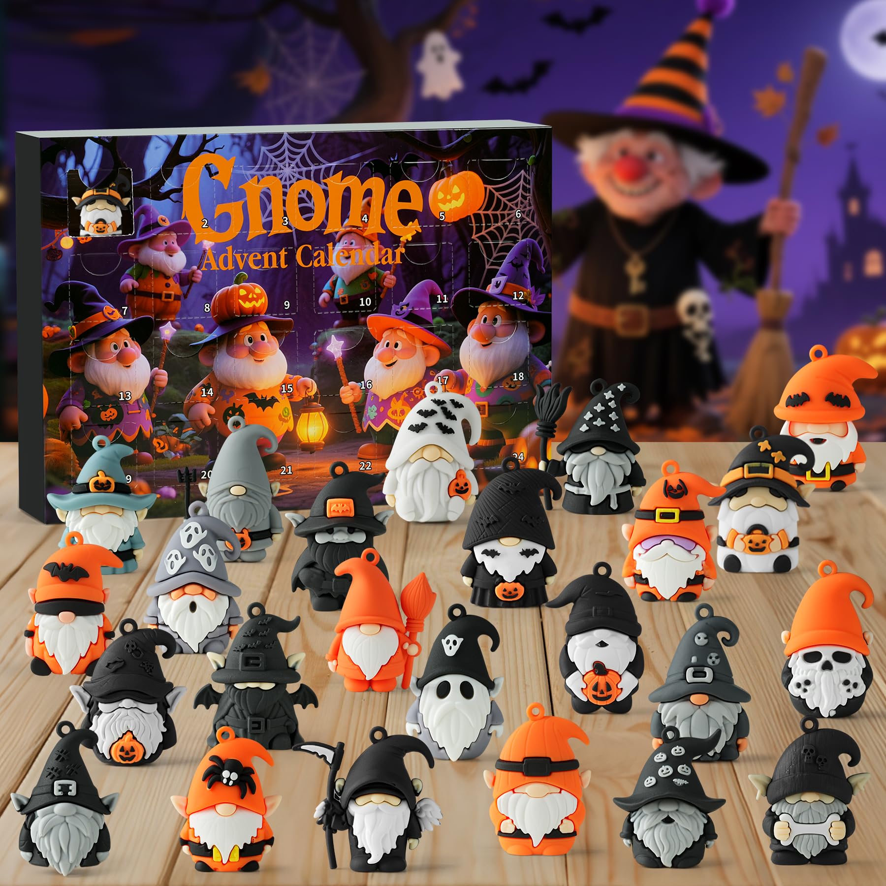 Calendario de Adviento de gnomo 2026, calendario de Adviento de cuenta regresiva de Halloween, calendario de Adviento, con 24 figuras coleccionables de gnomo, calendarios de Adviento de Halloween