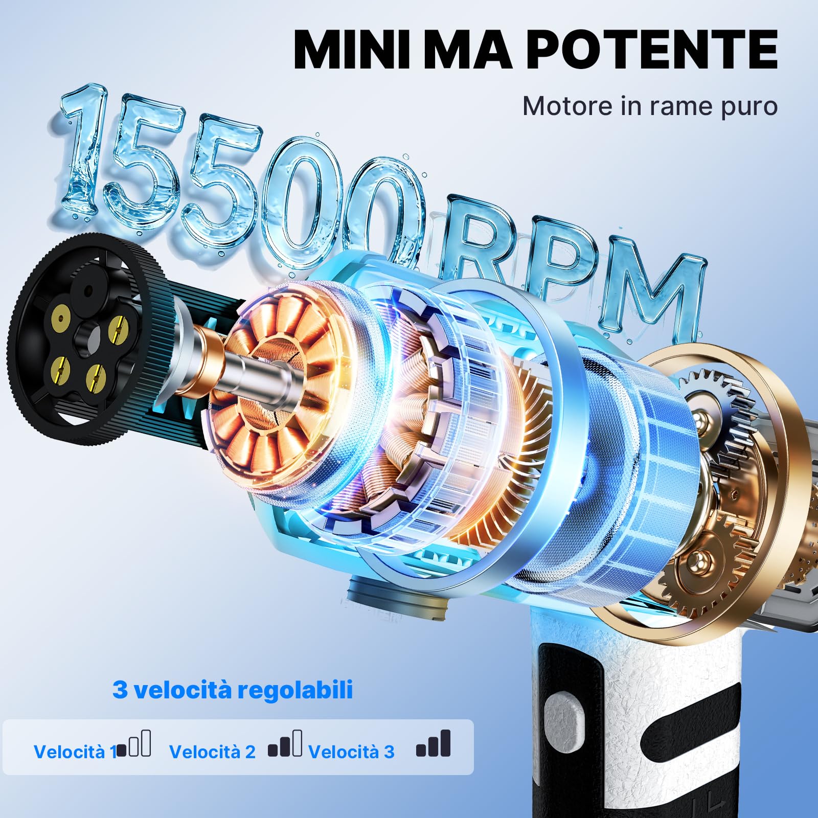 Robofun Mini pulitore ad alta pressione senza fili, 60Bar, pulitore ad alta pressione con, ugello girevole 5 in 1 e 180°, portatile e leggero,Pistola ad alta pressione batteria