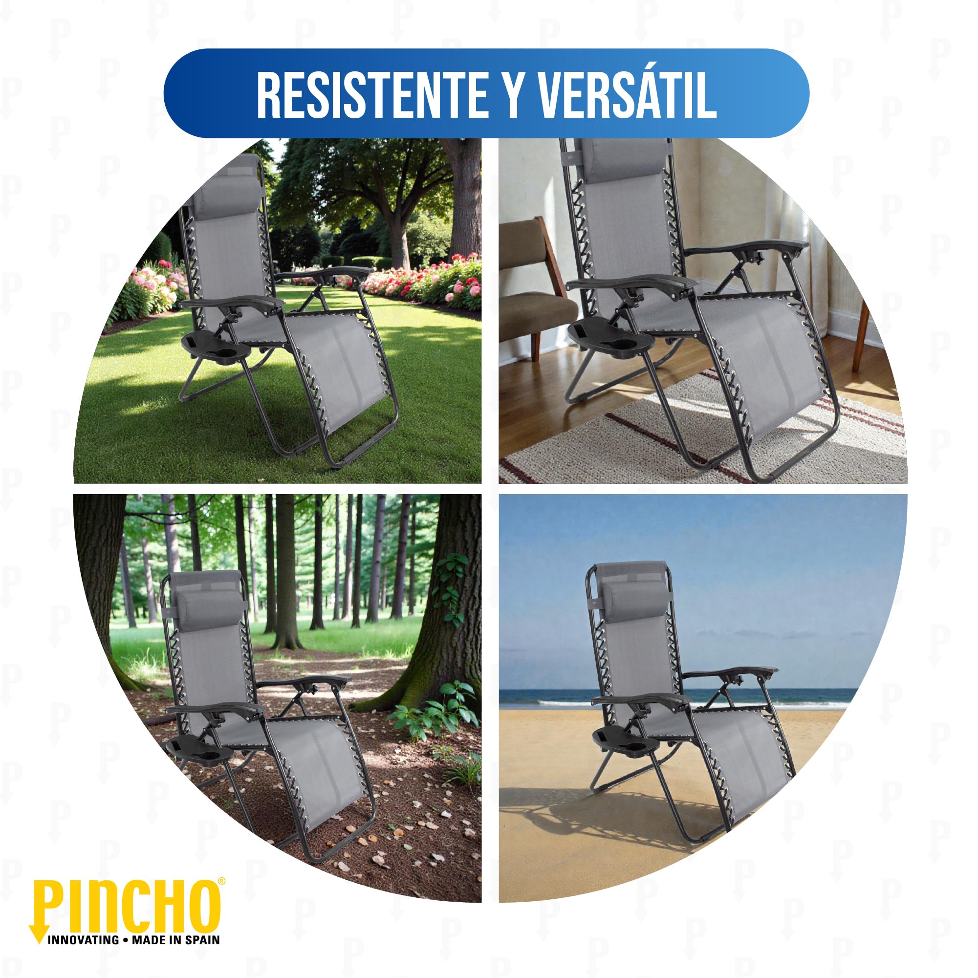 Pincho Tumbona Jardin Exterior Plegable de Gravedad Cero - Pack 2 Sillas Reclinables o Hamacas para Playa, Terraza y Camping con Portavasos, Ligeras y Cómodas (Gris)