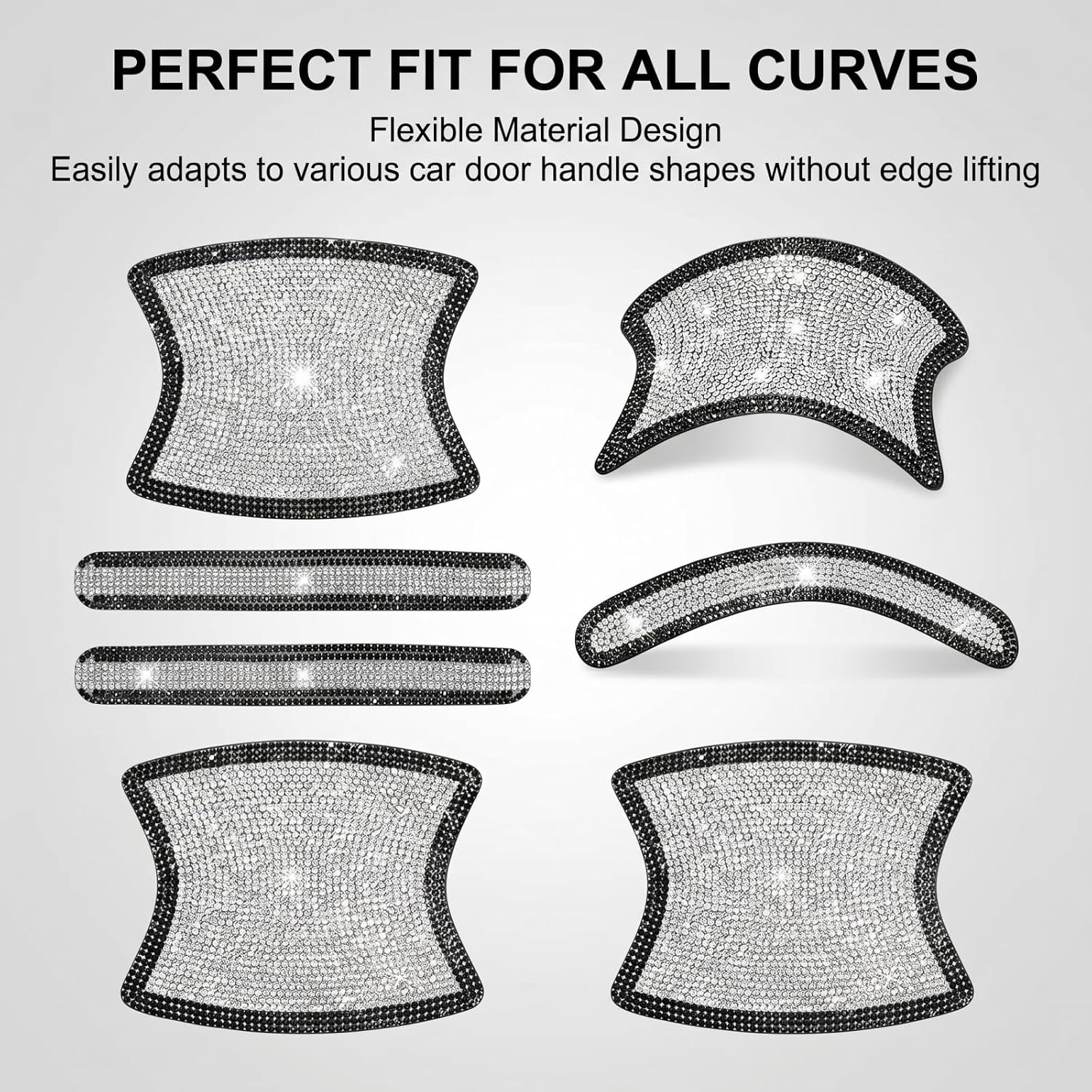 8 PCS Bling Car Door Handle Protector Sticker, Fashion Crystal Rhinestone Door Bowl Film, Anti-Scratch Paint Protection Auto Door Decor Decal, Universal for Most Cars (Black & White) image 4