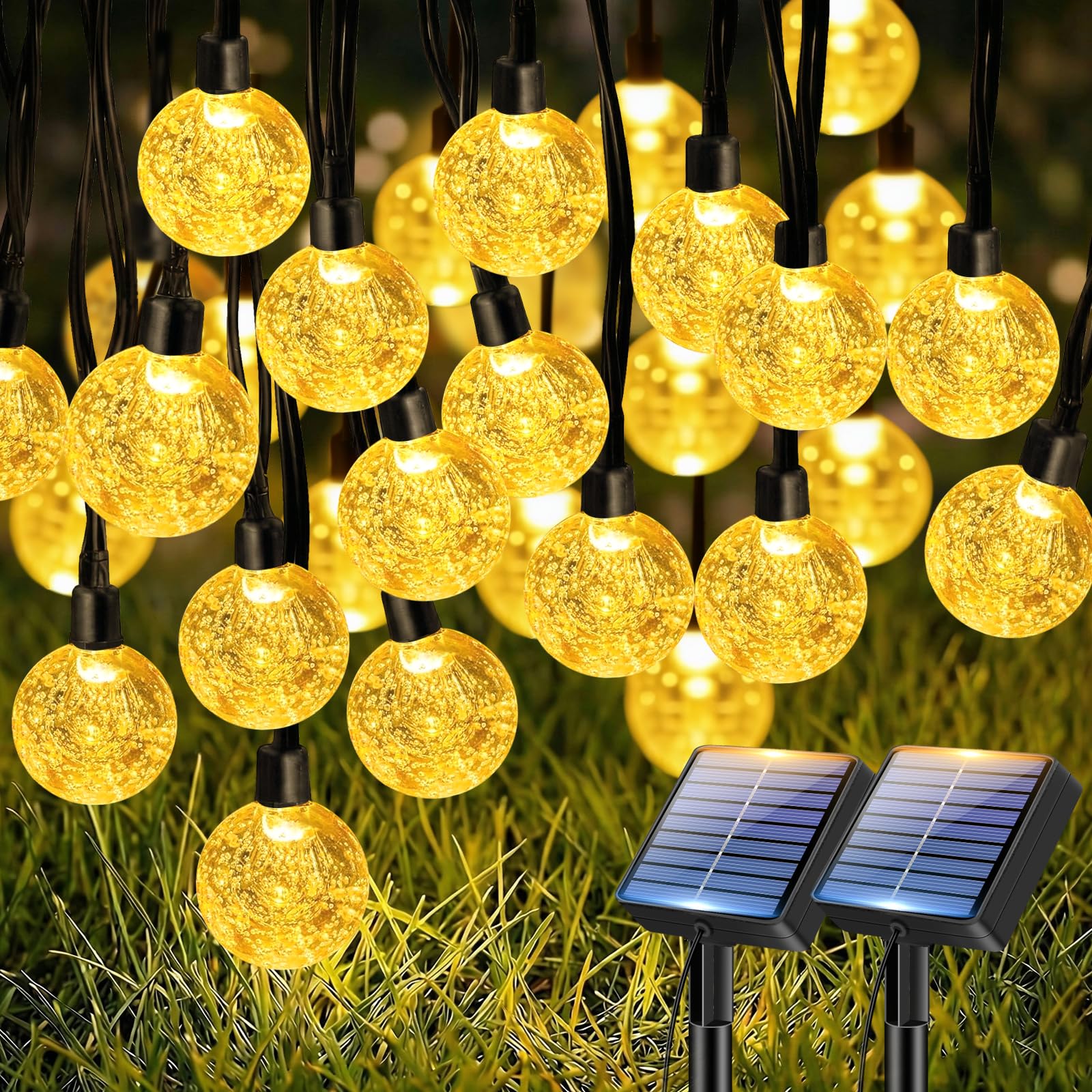 btfarm 10M Guirnaldas Luces Exterior Solar, 30LED Luces Solares Led Exterior Jardin, 8 Modos Impermeable Cadena de Guirnalda Solar Cristal, Terraza, Patio, Fiesta, Navidad, Blanco Cálido — view 12