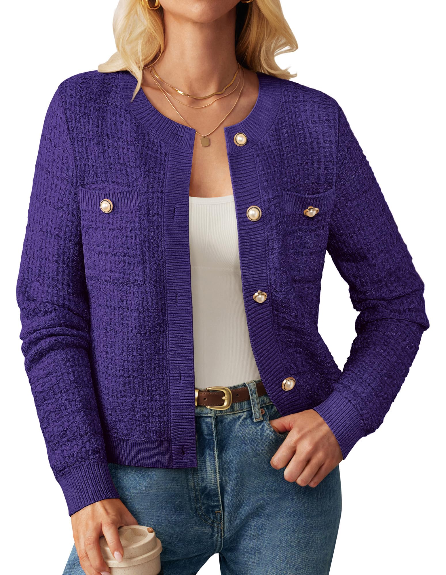 GRACE KARIN Women's 3/4 Sleeve Open Front Cropped Cardigan Summer Lightweight Ho