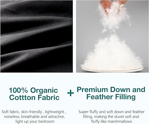 Miniatura 5 de KAKABELL Edredón de plumas de ganso tamaño King para todas las estaciones, ultra suave y acogedor, relleno de edredón sin ruido con funda de 100%