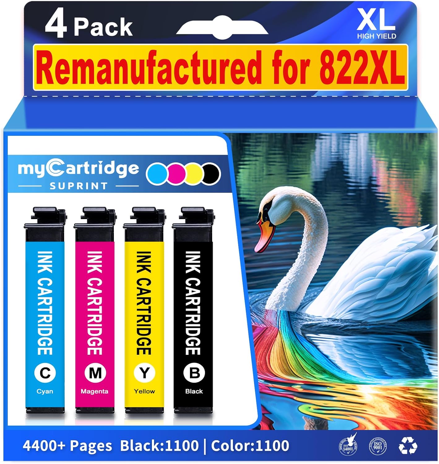 for 822XL Ink Cartridges Combo Pack Remanufactured Replacement for Epson 822XL Ink Cartridges for 822XL Printer Ink Epson use with WF-3820 Workforce Pro WF-4820 WF-3820 WF-4820 822 822XL4P